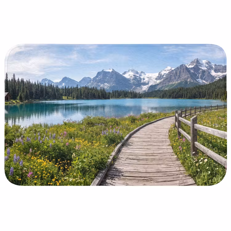 Bergen - Meer - Landschap - Blauw Badmat middel -3d