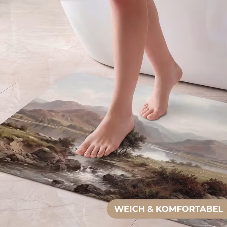Berglandschap - Meer - Bergen - Vallei - Klassiek Badmat middel -USP_ZachtDE