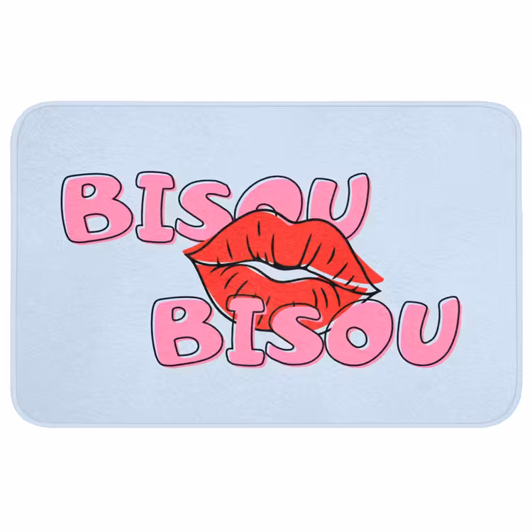Bisou - Blauw - Roze - Lippen Badmat middel -3d