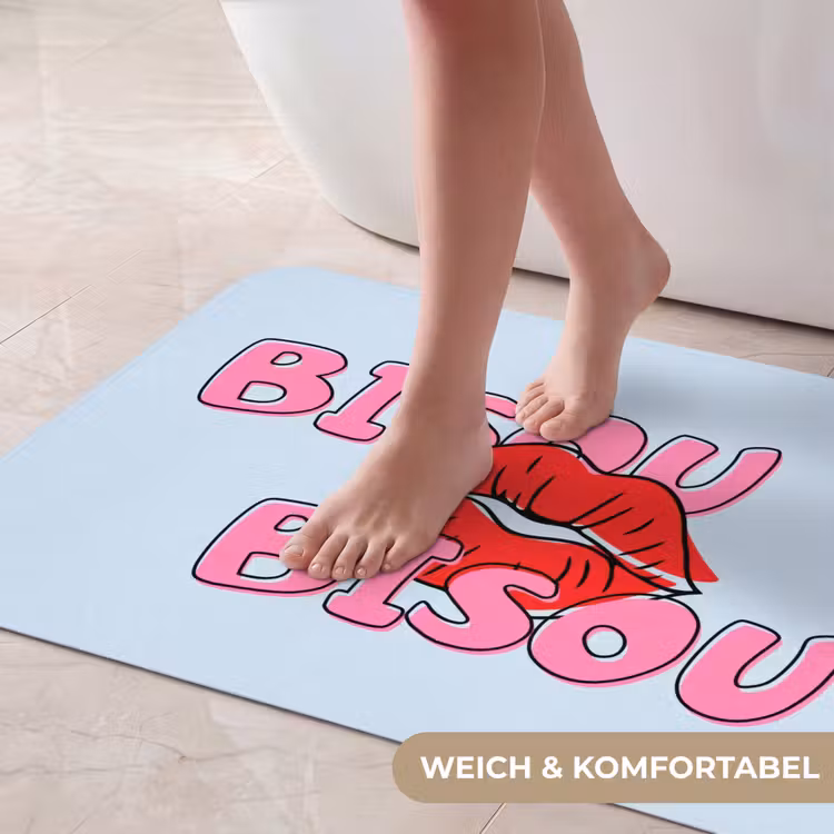 Bisou - Blauw - Roze - Lippen Badmat middel -USP_ZachtDE