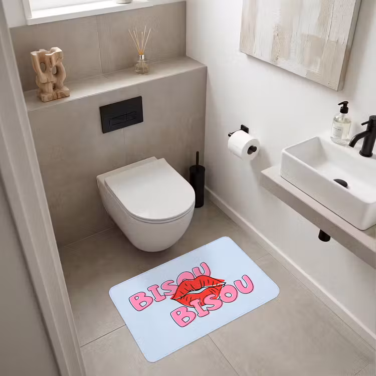 Bisou - Blauw - Roze - Lippen Badmat middel -sfeer4