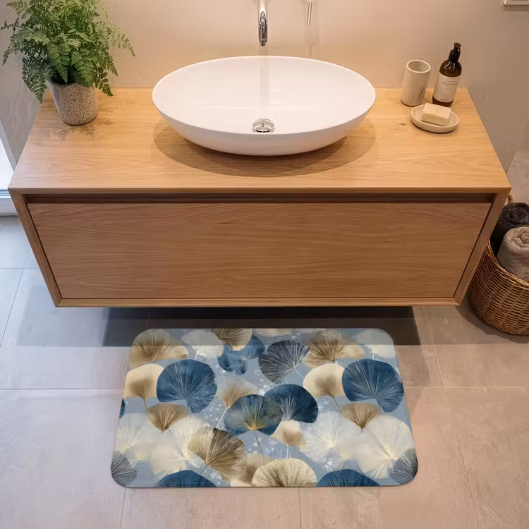 Bladeren - Abstract - Goud - Blauw Badmat middel -sfeer1