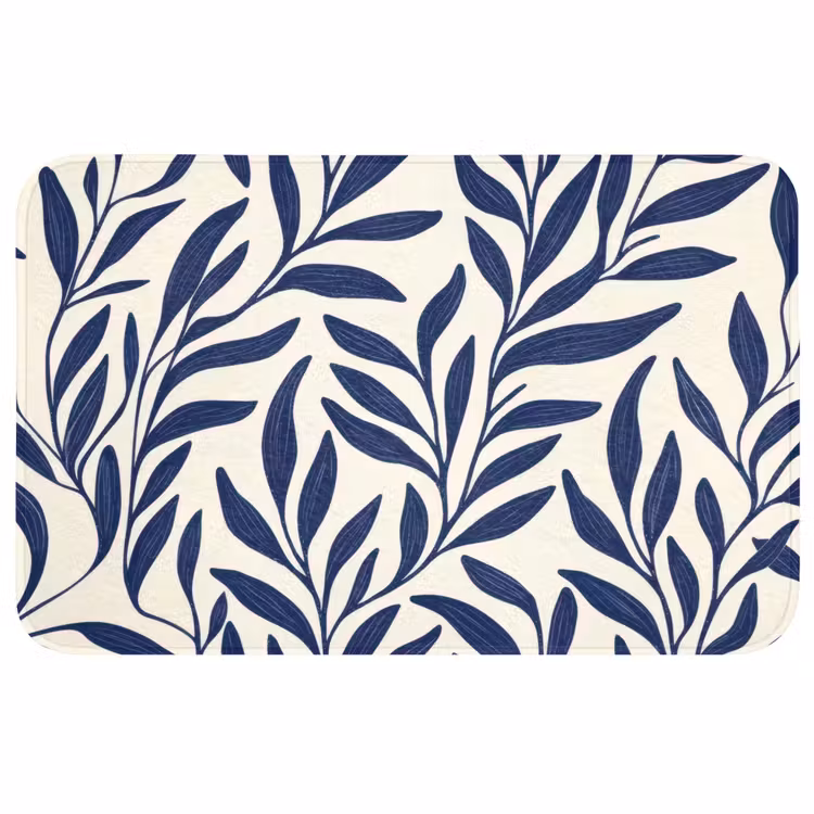 Bladeren - Klimop - Donkerblauw Badmat middel -3d