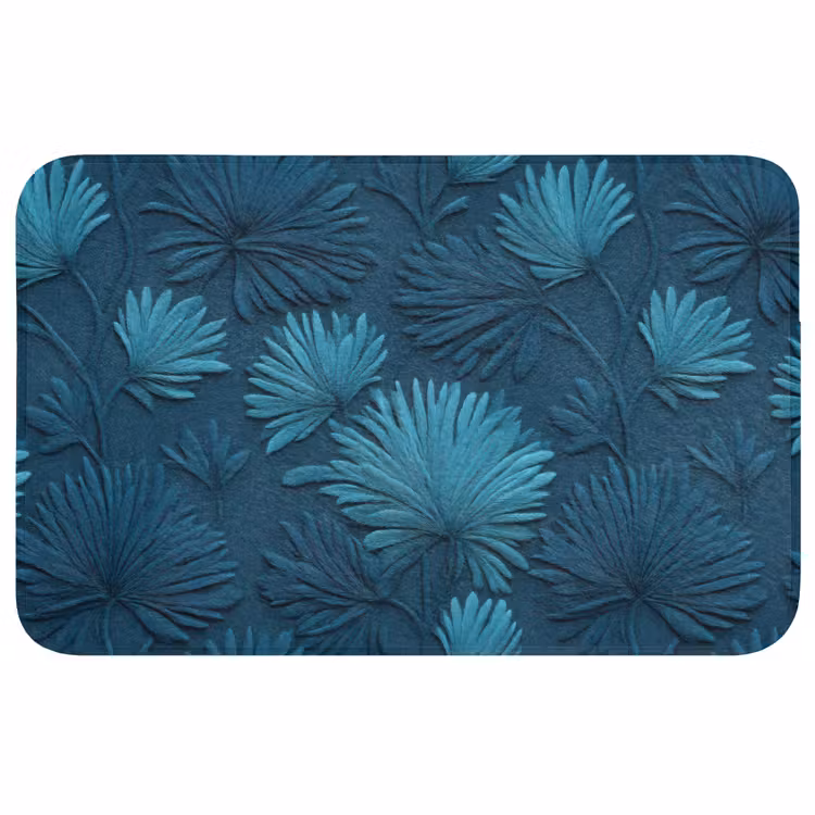Bladeren - Reliëf - Patroon - Oceaanblauw - Modern Badmat middel 997 -3d