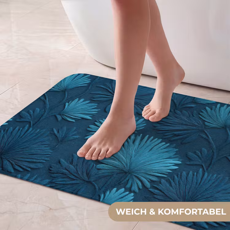 Bladeren - Reliëf - Patroon - Oceaanblauw - Modern Badmat middel 997 -USP_ZachtDE