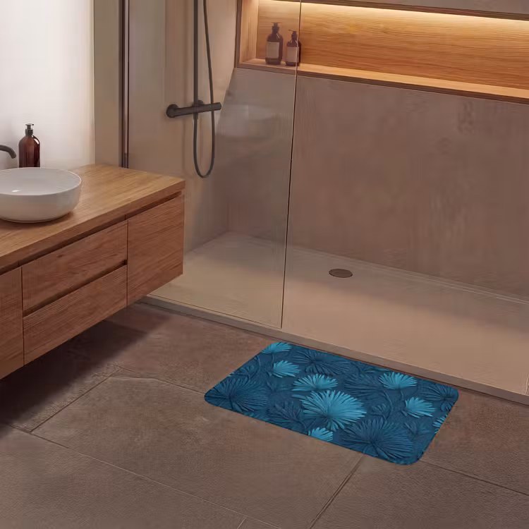 Bladeren - Reliëf - Patroon - Oceaanblauw - Modern Badmat middel 997 -sfeer2