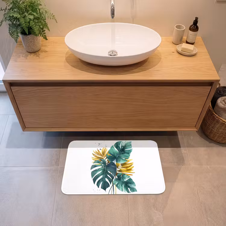Bladeren - Monstera - Groen - Goud - Modern Badmat klein -sfeer1