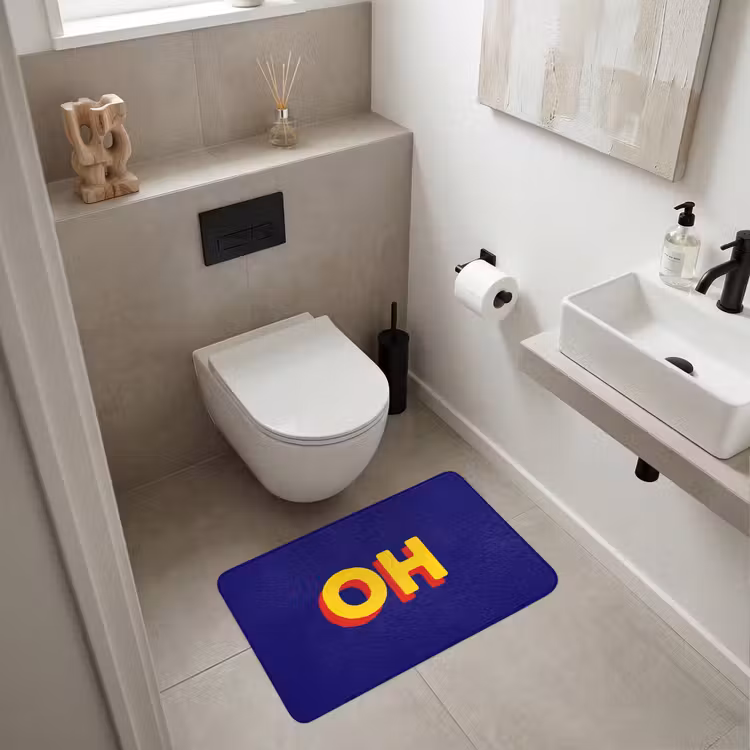 Blauw - Geel - OH - Schaduw Badmat middel -sfeer4
