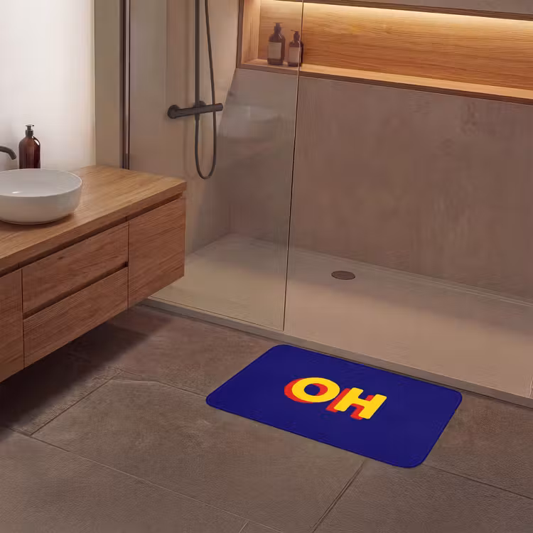 Blauw - Geel - OH - Schaduw Badmat middel -sfeer2