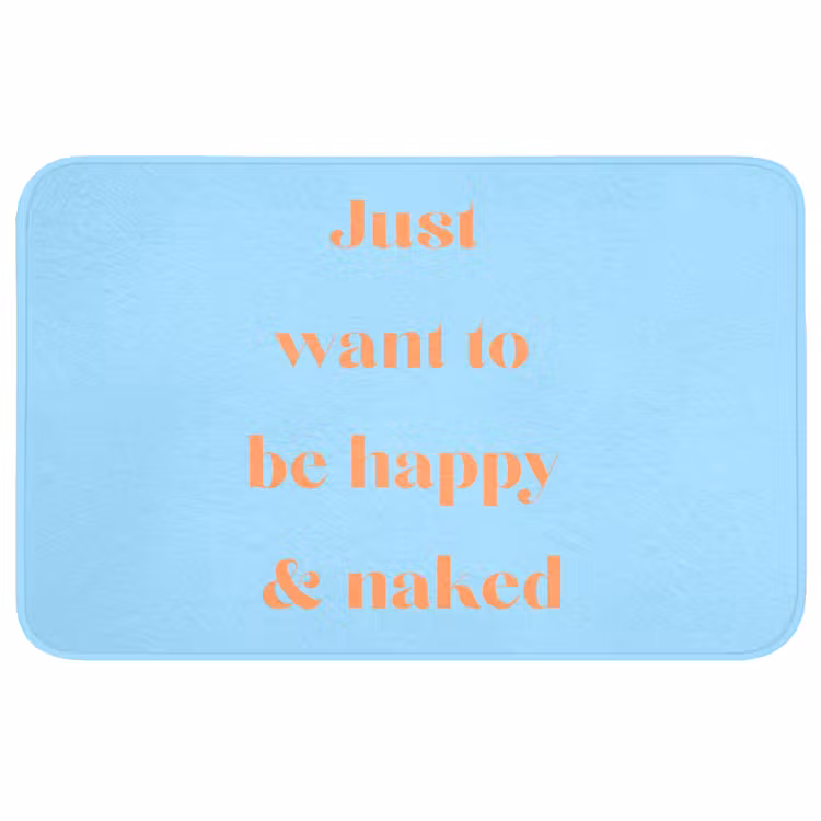 Blauw - Oranje - Just want to be happy & naked Badmat middel -3d