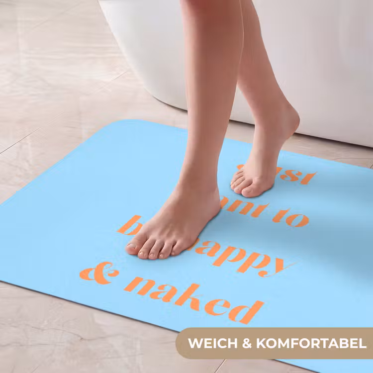 Blauw - Oranje - Just want to be happy & naked Badmat middel -USP_ZachtDE