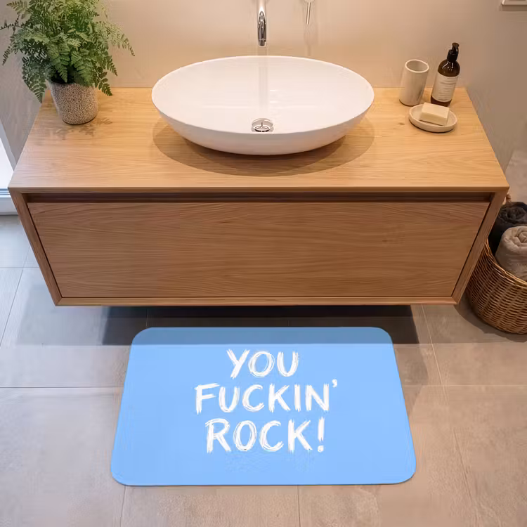 Blauw - Wit - You fuckin rock Badmat middel -sfeer1