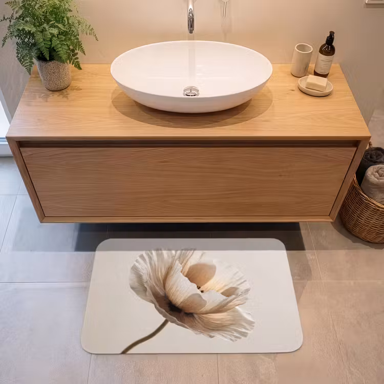 Bloem - Beige - Crème Badmat middel -sfeer1