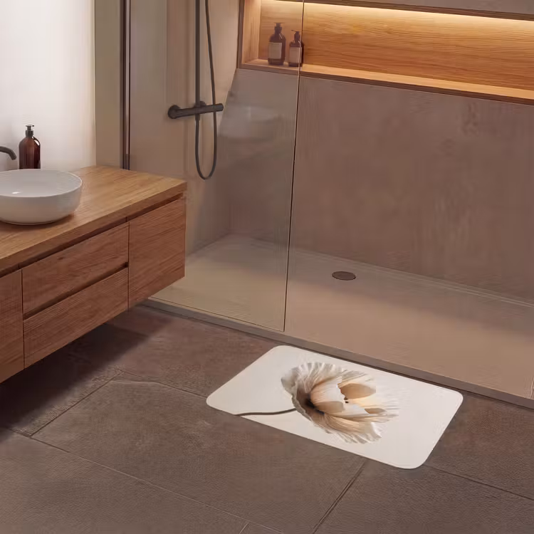 Bloem - Beige - Crème Badmat middel -sfeer2