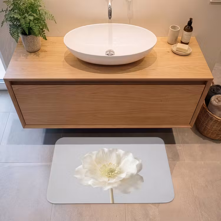 Bloem - Minimalistisch -Wit Badmat middel -sfeer1