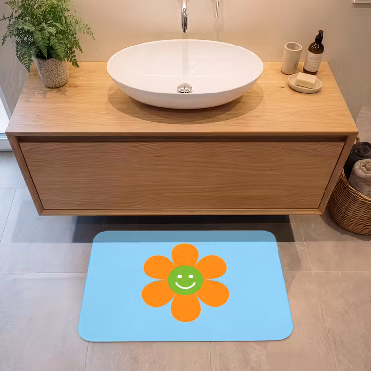 Bloem - Smiley - Kleurrijk Badmat middel -sfeer1