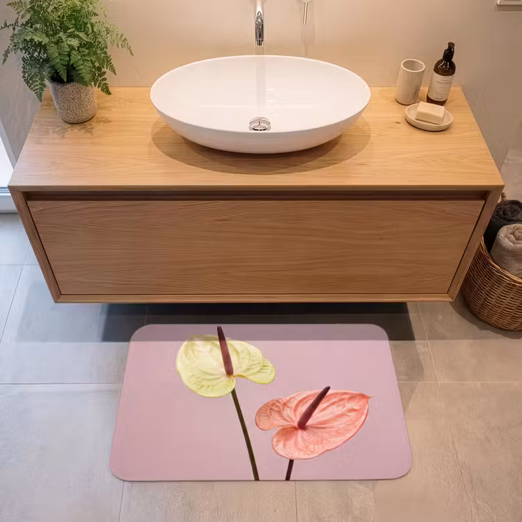 Bloemen - Anthuriums - Geel - Roze Badmat middel -sfeer1