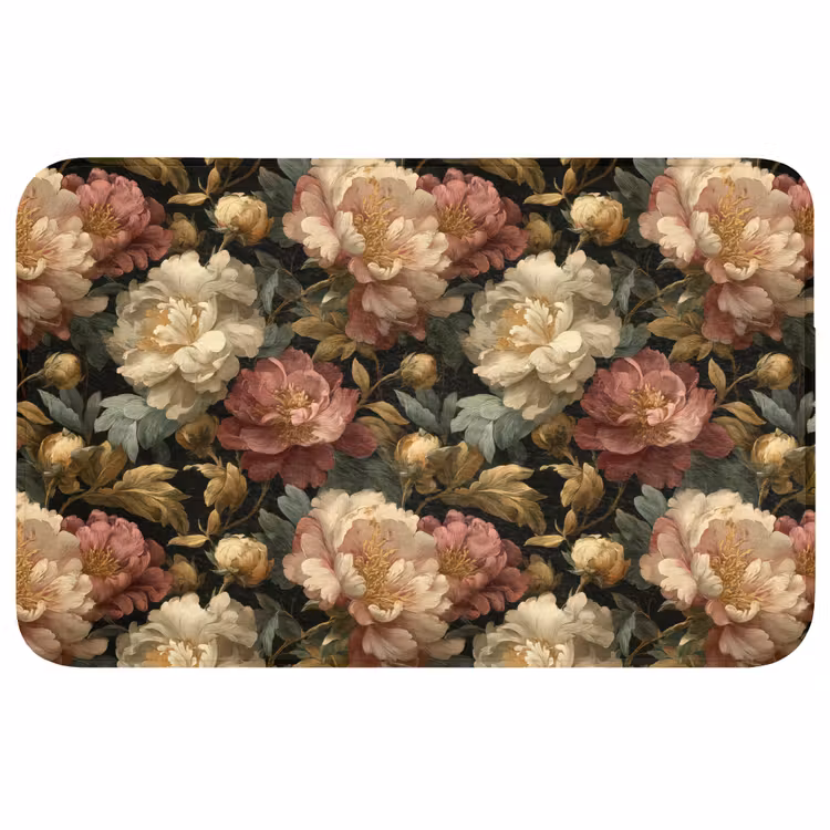 Bloemen - Barok - Patroon - Roze - Crème Badmat middel 997 -3d