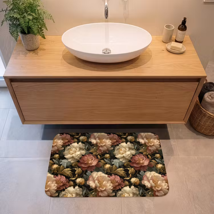 Bloemen - Barok - Patroon - Roze - Crème Badmat middel 997 -sfeer1
