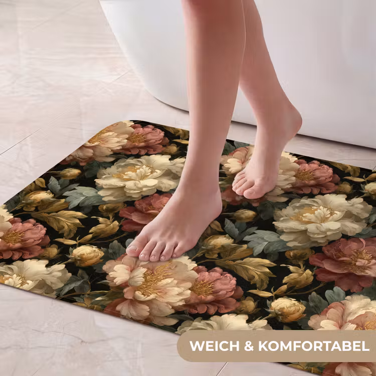 Bloemen - Barok - Patroon - Roze - Crème Badmat middel 997 -USP_ZachtDE