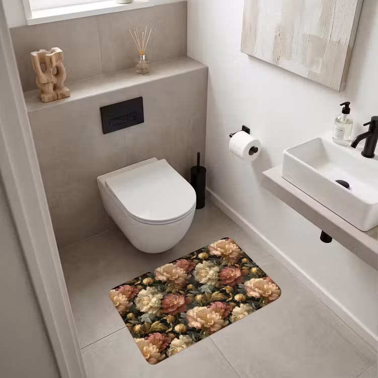 Bloemen - Barok - Patroon - Roze - Crème Badmat middel 997 -sfeer4