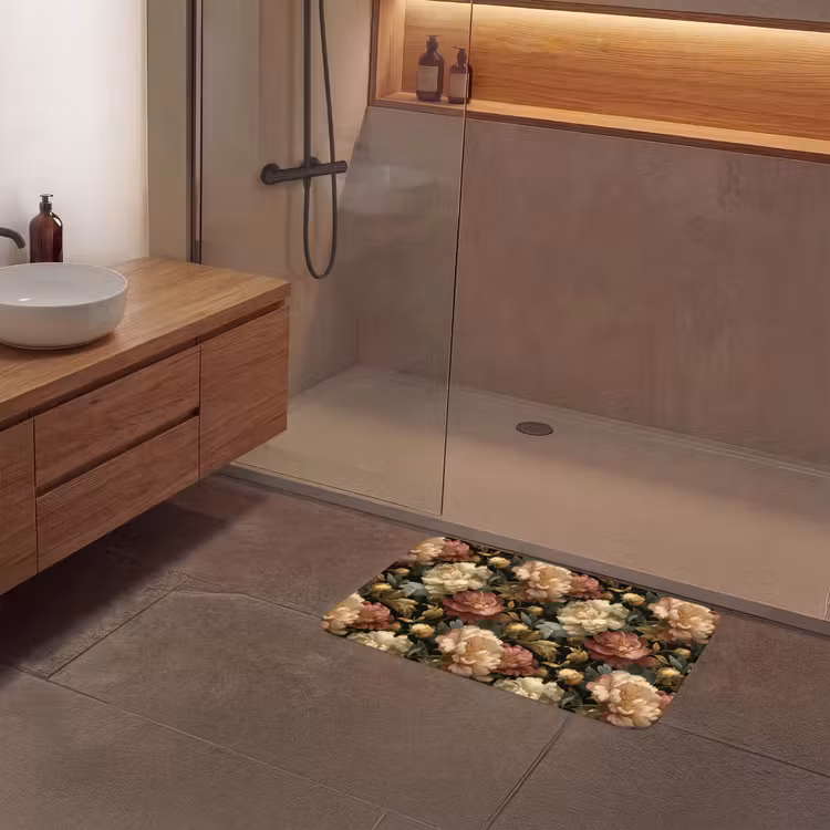 Bloemen - Barok - Patroon - Roze - Crème Badmat middel 997 -sfeer2