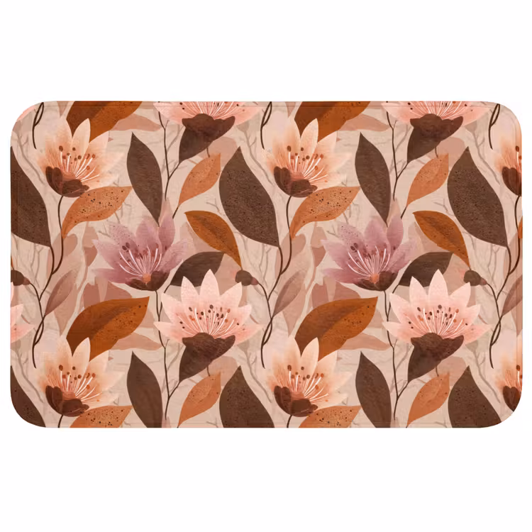 Bloemen - Bladeren - Bruin Badmat middel 997 -3d