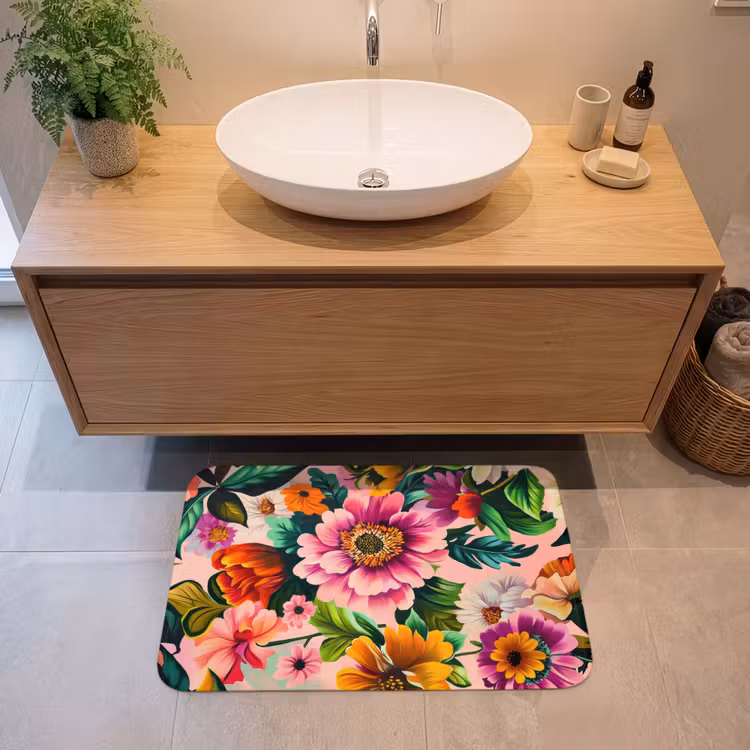 Bloemen - Kleurrijk - Roze Badmat middel -sfeer1