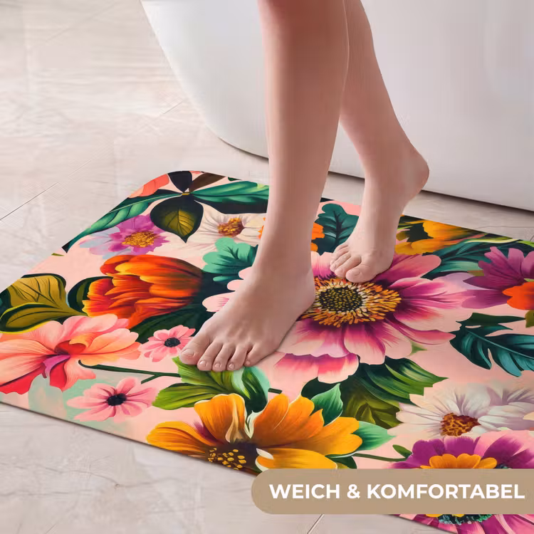 Bloemen - Kleurrijk - Roze Badmat middel -USP_ZachtDE