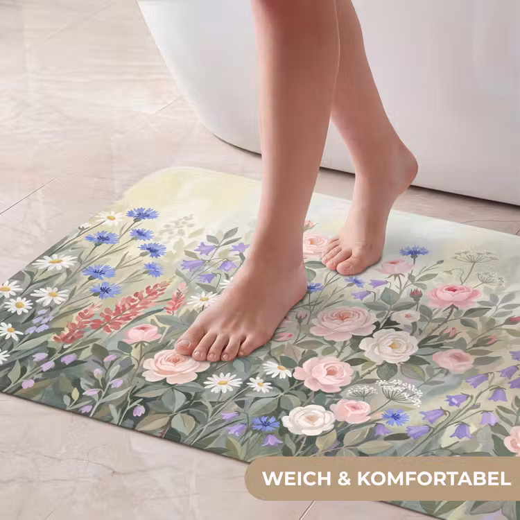 Bloemen - Tuin - Natuur - Kleurrijk Badmat middel -USP_ZachtDE