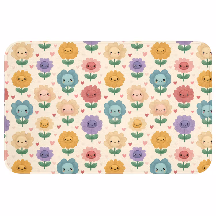 Bloemen - Hartjes - Kleurrijk Badmat middel 997 -3d