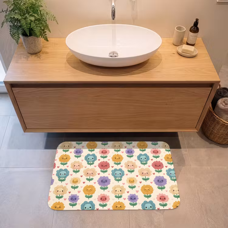 Bloemen - Hartjes - Kleurrijk Badmat middel 997 -sfeer1