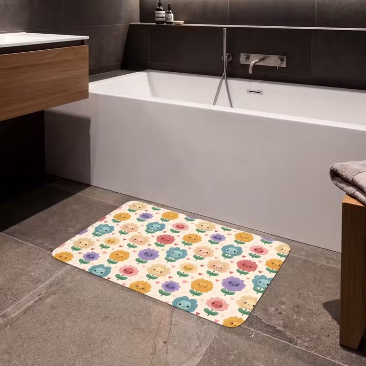 Bloemen - Hartjes - Kleurrijk Badmat middel 997 -sfeer3