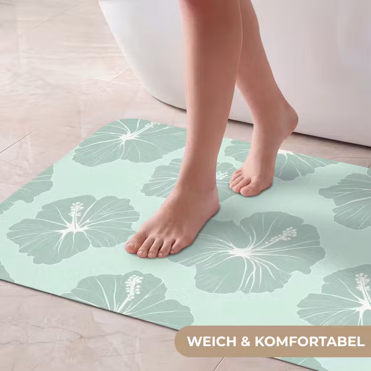 Bloemen - Hibiscus - Mint Badmat middel 997 -USP_ZachtDE
