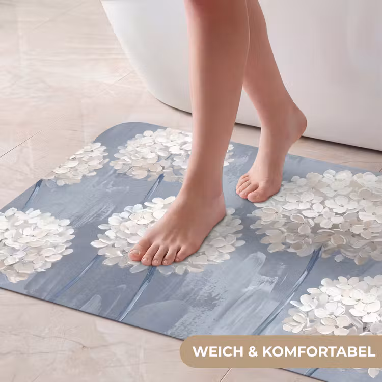 Bloemen - Illustratie - Blauw Badmat middel -USP_ZachtDE