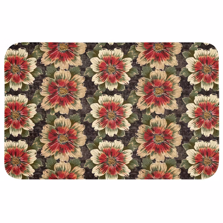 Bloemen - Klassiek - Patroon - Rood Badmat middel 997 -3d