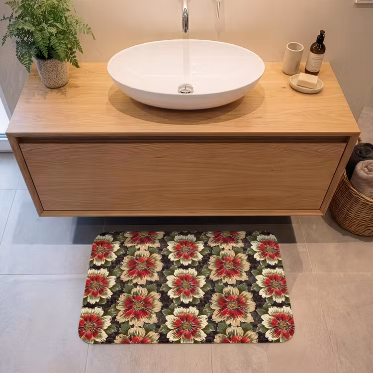 Bloemen - Klassiek - Patroon - Rood Badmat middel 997 -sfeer1
