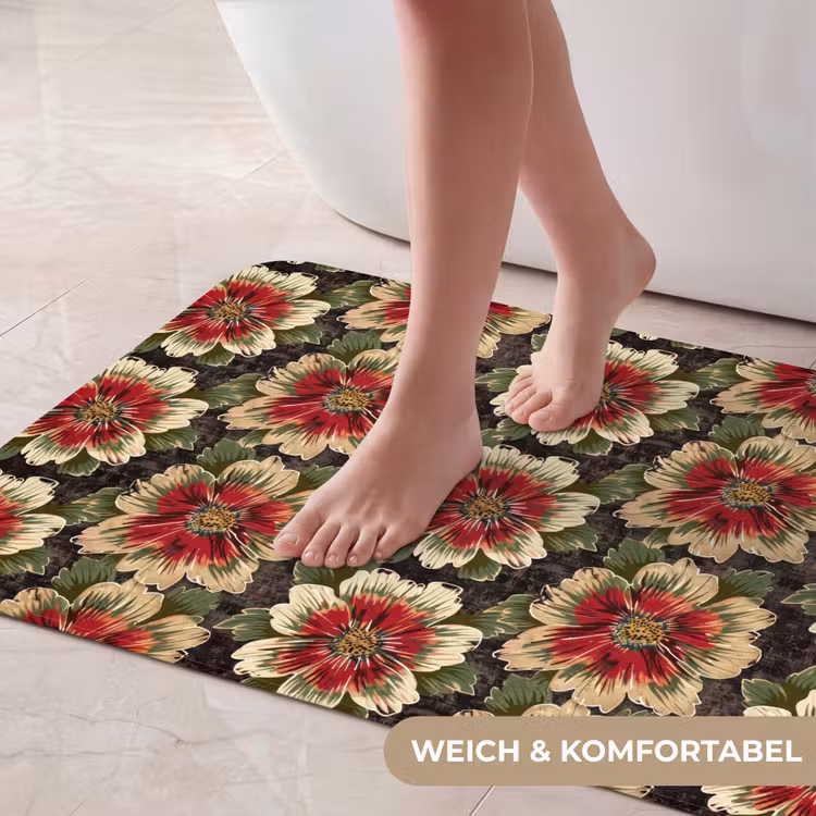 Bloemen - Klassiek - Patroon - Rood Badmat middel 997 -USP_ZachtDE