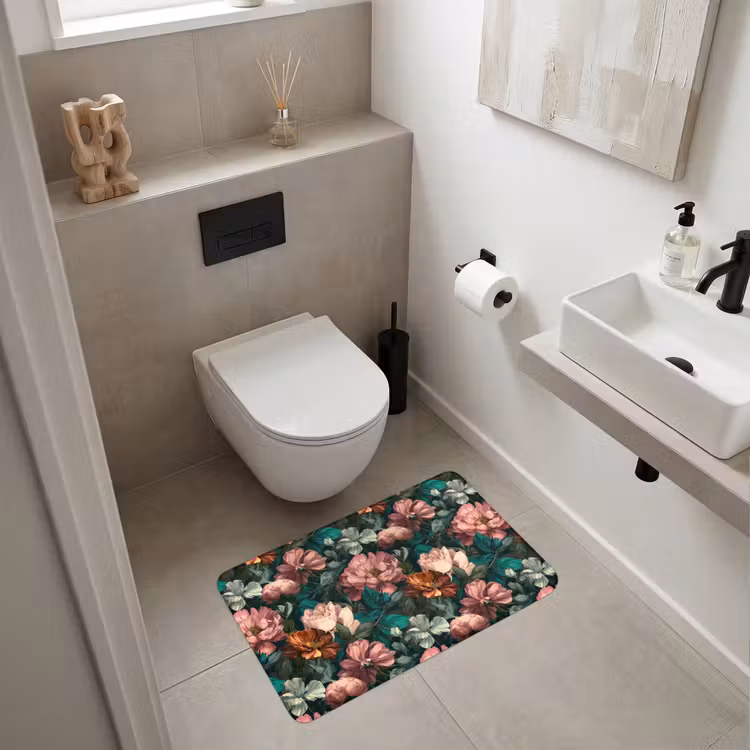 Bloemen - Schilderachtig - Patroon - Roze Badmat middel 997 -sfeer4