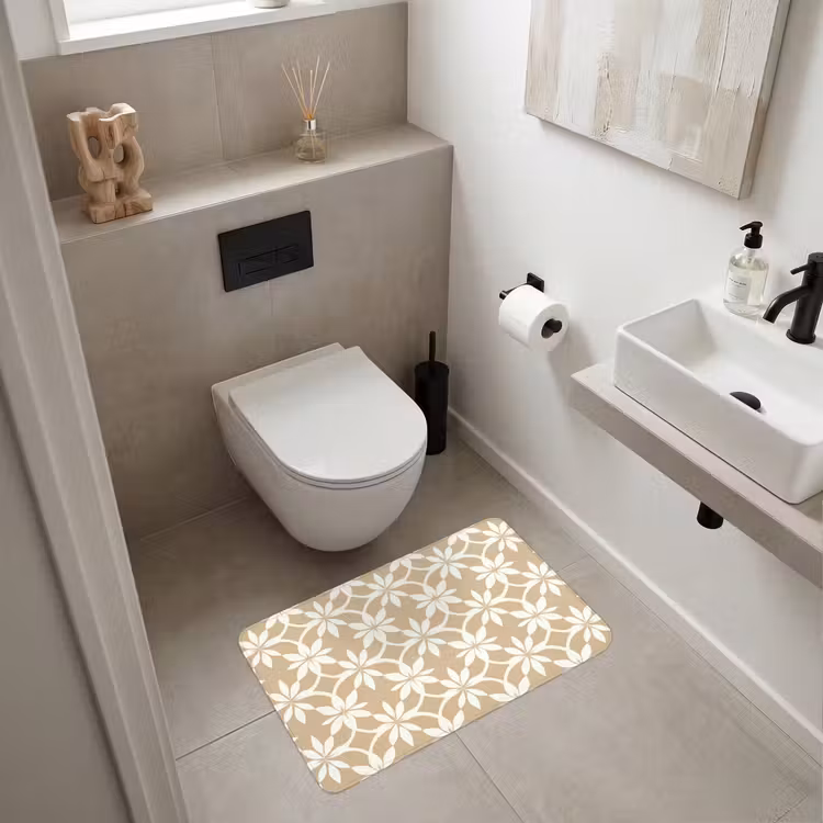 Bloemen - Patroon - Beige Badmat middel 997 -sfeer4