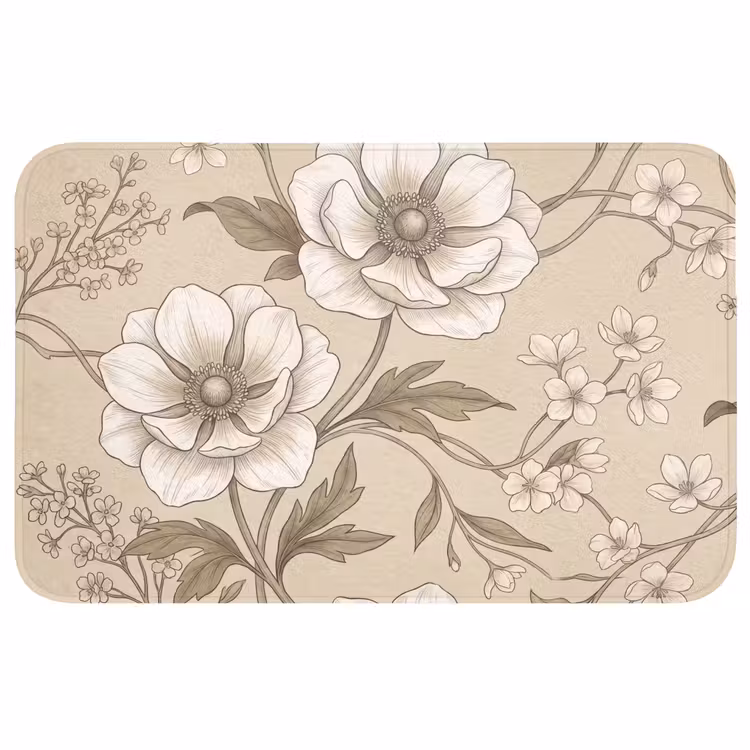 Bloemen - Patroon - Beige Badmat middel -3d