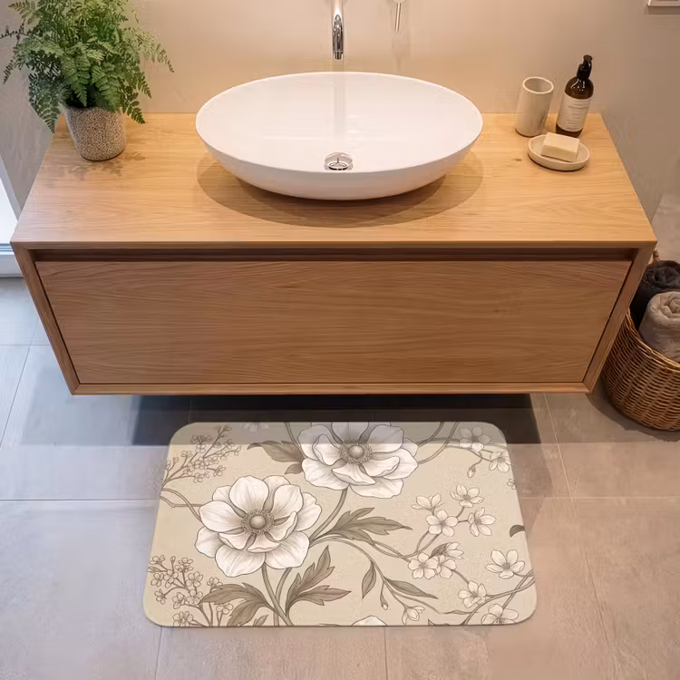 Bloemen - Patroon - Beige Badmat middel -sfeer1
