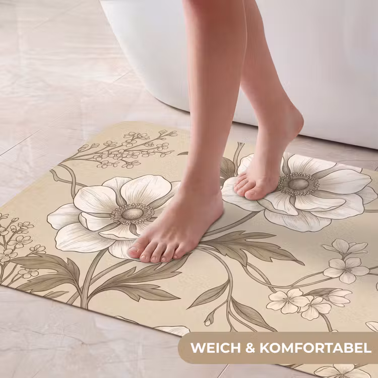 Bloemen - Patroon - Beige Badmat middel -USP_ZachtDE