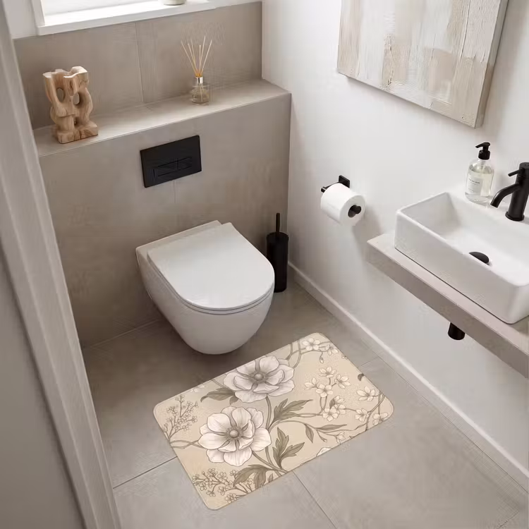 Bloemen - Patroon - Beige Badmat middel -sfeer4