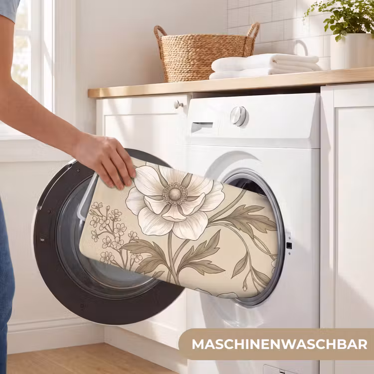 Bloemen - Patroon - Beige Badmat middel -USP_WasbaarDE