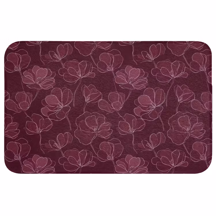Bloemen - Patroon - Bordeauxrood Badmat middel 997 -3d