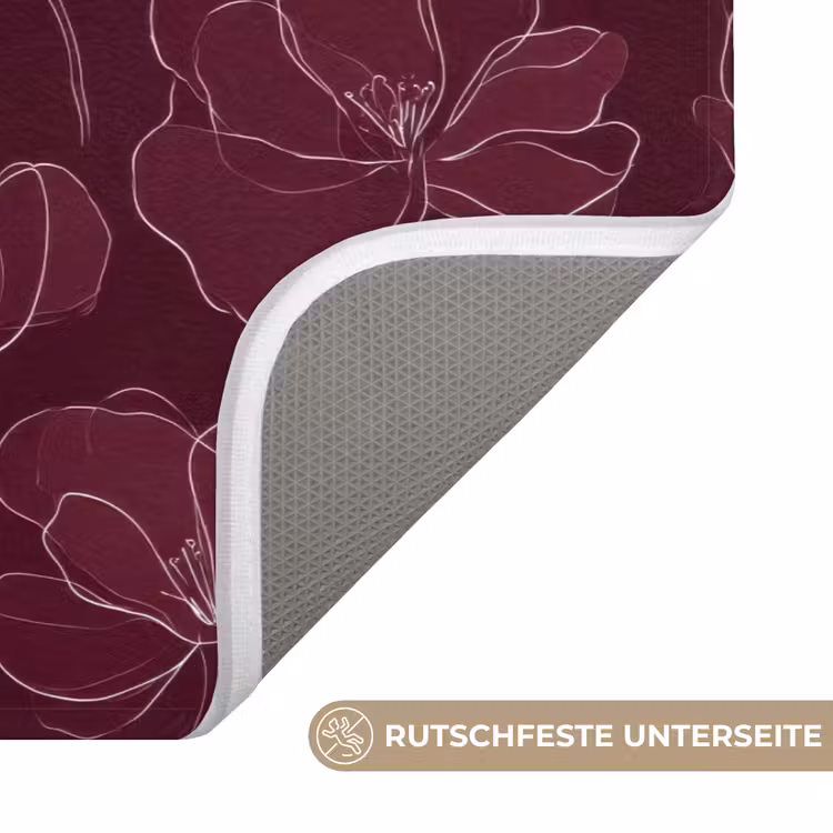 Bloemen - Patroon - Bordeauxrood Badmat middel 997 -USP_AntislipDE