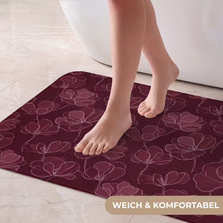 Bloemen - Patroon - Bordeauxrood Badmat middel 997 -USP_ZachtDE
