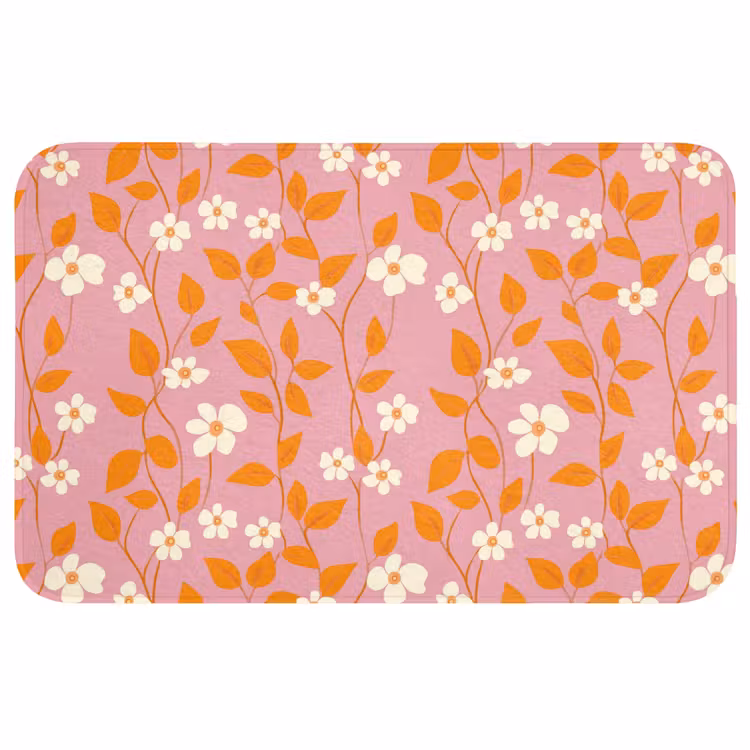 Bloemen - Patroon - Oranje Badmat middel 997 -3d