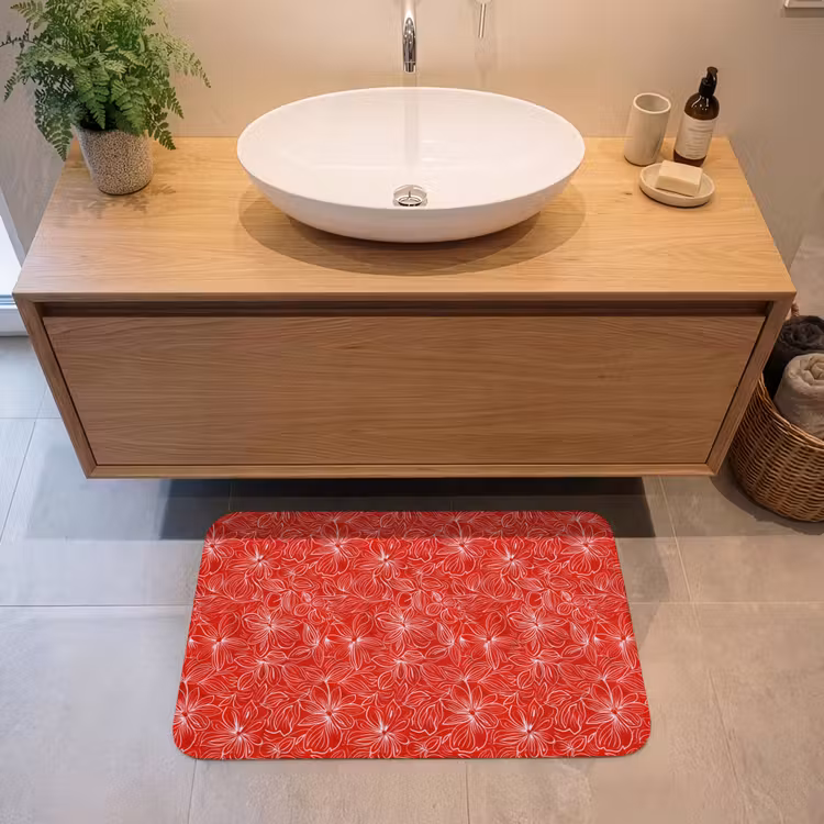 Bloemen - Patroon - Rood Badmat middel 997 -sfeer1